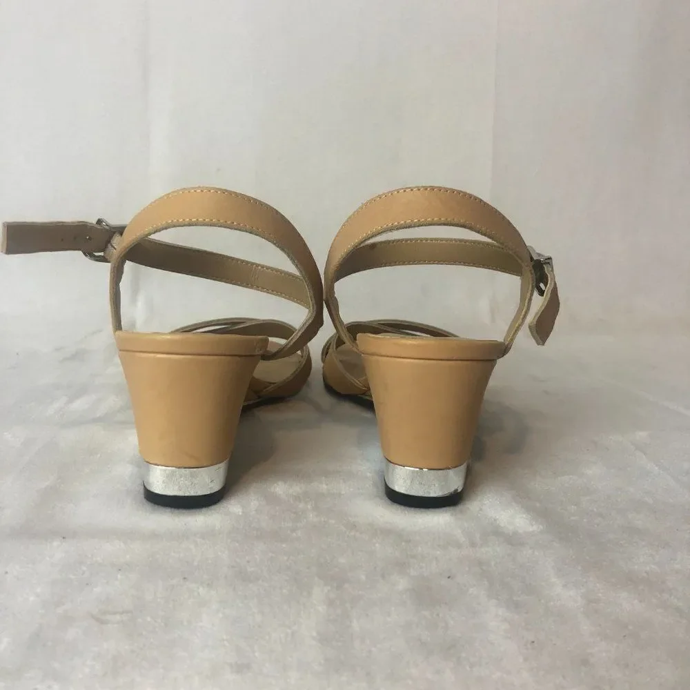 Vaneli Camel Tan Strappy Low Wedge Slingback Sandals size 8 1/2.   C